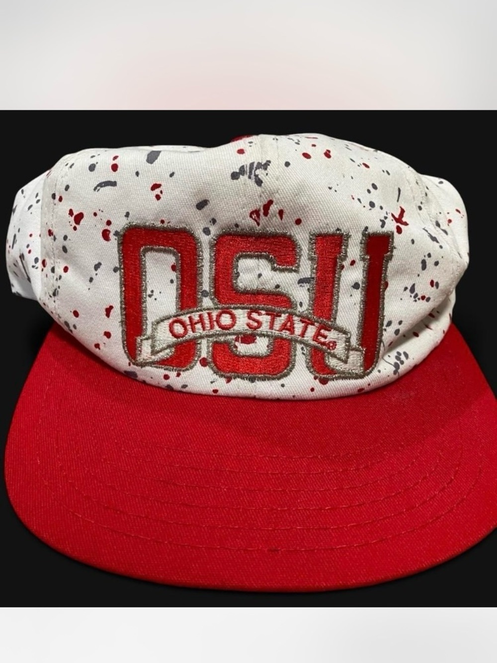 Vintage 90s Ohio State Scarlet and Grey Splatter Snapback Made in USA